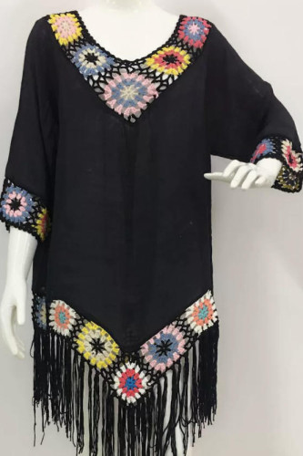 Ethnic Style Tassel Beach Long Sleeve Smock