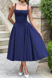 French U-neck Solid Color Sleeveless Dress