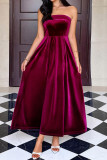 Strapless Solid Color Waist Cinching Dress
