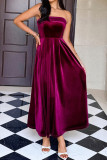 Strapless Solid Color Waist Cinching Dress