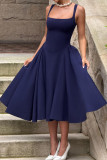 French U-neck Solid Color Sleeveless Dress