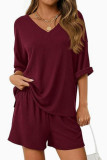 Loose V-neck T-shirt Shorts 2-piece Set