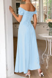 One Shoulder Short Sleeved Waist Cinched Dress