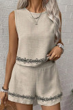 Lace Sleeveless Vest Shorts 2-piece Set