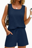 Casual U-Neck Sleeveless Vest Shorts 2-piece Set
