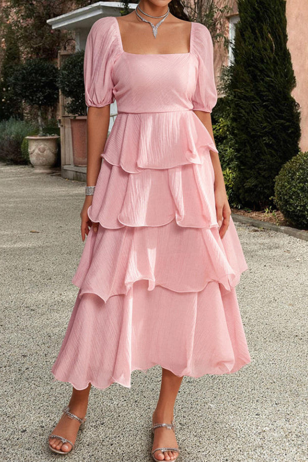 Bubble Short Sleeve Ruffled Cake Dress
