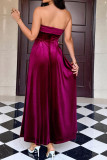 Strapless Solid Color Waist Cinching Dress