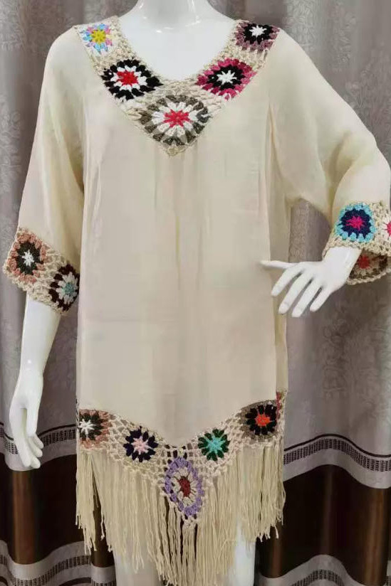Ethnic Style Tassel Beach Long Sleeve Smock