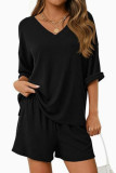 Loose V-neck T-shirt Shorts 2-piece Set