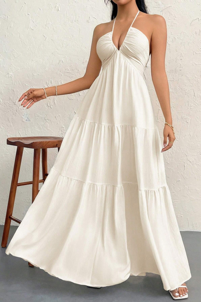 Beach Vacation Backless V-neck Sleeveless Dress