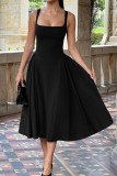 French U-neck Solid Color Sleeveless Dress