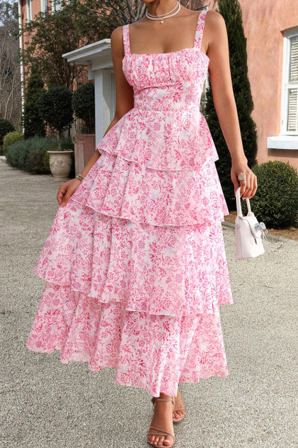 Floral Contrasting Chiffon Camisole Dress