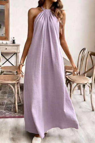 Solid Color Neck Hanging Sleeveless Dress