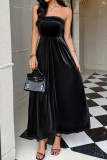 Strapless Solid Color Waist Cinching Dress