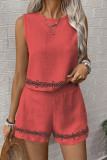 Lace Sleeveless Vest Shorts 2-piece Set