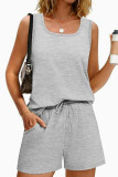 Casual U-Neck Sleeveless Vest Shorts 2-piece Set