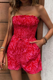 Printed Ruffle Edge Strapless Jumpsuit