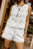 Solid Color Hollow Sleeveless Vest Shorts 2-piece Set