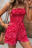 Printed Ruffle Edge Strapless Jumpsuit