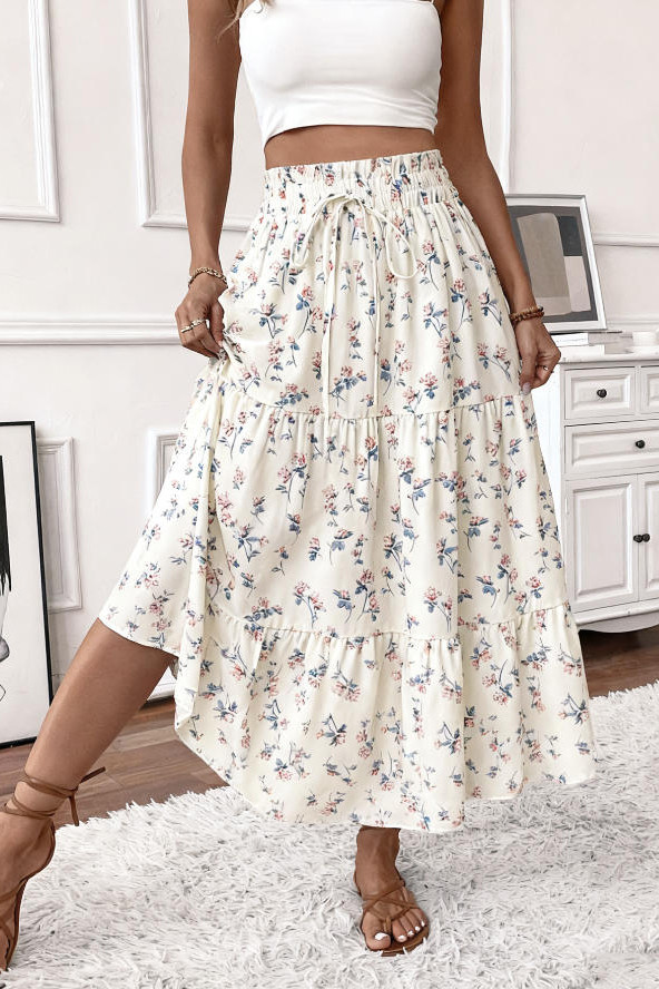 Printed High Elastic Waist Skirt