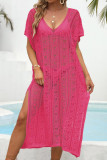 V-neck Short Sleeved Knitted Dress Beach Cover Shirt