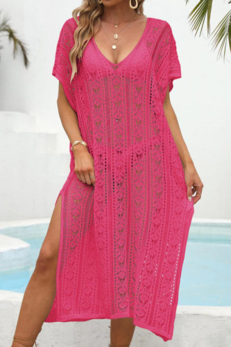V-neck Short Sleeved Knitted Dress Beach Cover Shirt