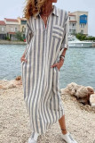 Loose Striped Shirt Pocket Dress