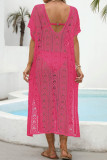 V-neck Short Sleeved Knitted Dress Beach Cover Shirt