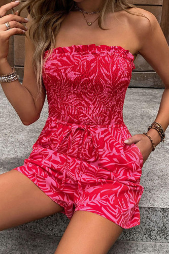 Printed Ruffle Edge Strapless Jumpsuit