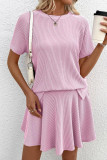Pleated Short Sleeved T-shirt Skirt 2-piece Set