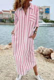 Loose Striped Shirt Pocket Dress