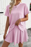 Pleated Short Sleeved T-shirt Skirt 2-piece Set