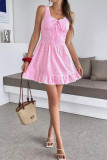 Floral V-neck Waist-accented Sleeveless Dress