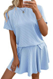 Pleated Short Sleeved T-shirt Skirt 2-piece Set