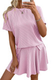 Pleated Short Sleeved T-shirt Skirt 2-piece Set