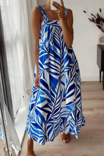 Square Collar Printed Sleeveless Dress