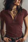 Zippered V-neck Short-sleeved T-shirt