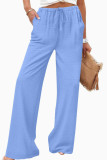 Solid Color Elastic Waist Wide Leg Pants