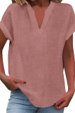 Large Size Solid Color Short Sleeved V-neck Shirt