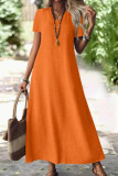 Solid Color V-neck Short Sleeved Dress