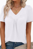 V-neck Pleated Bubble Short Sleeve T-shirt