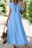 Solid Color V-neck Short Sleeved Dress