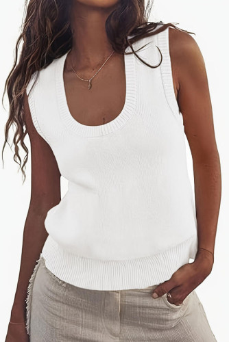 Solid Color Square Neck Sleeveless Knitted Vest