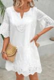Hollow Lace V-neck Short Sleeved Dress
