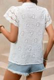 Hollow Out Short Sleeved V-neck Shirt