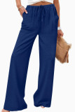Solid Color Elastic Waist Wide Leg Pants