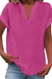 Large Size Solid Color Short Sleeved V-neck Shirt