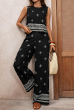 Ethnic Style Retro Vest Wide Leg Pants 2-piece Set