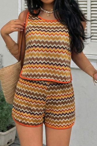 Ethnic Style Retro Knitted Vest Shorts 2-piece Set