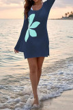 Hollow Knit Long Sleeved Beach Dress